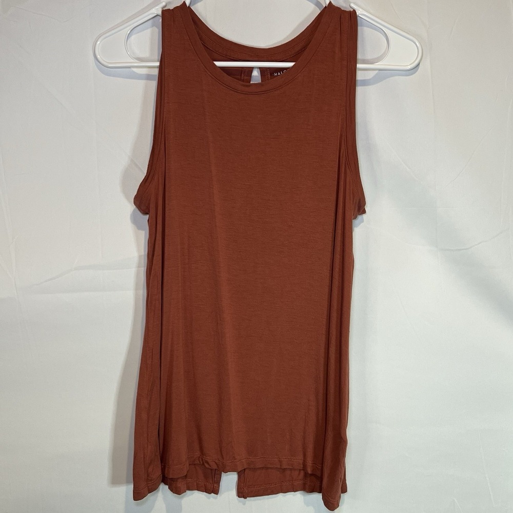 Halogen Women's Sleeveless Top Red Brown Sizeβ XSmall Round Neck Keyhole Back XS